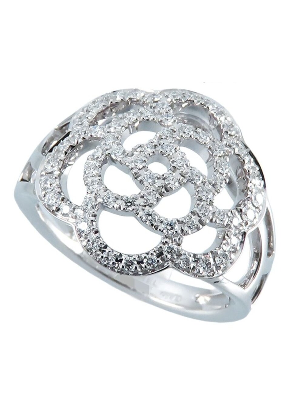 Chanel Camellia Ring White Gold 18K Diamond Pave